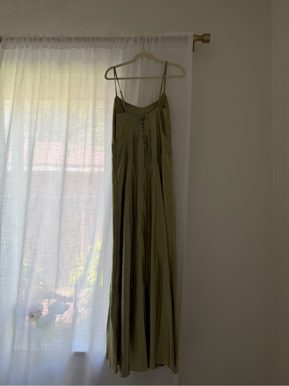 Anthropologie Olive Satin Slip Maxi Dress - Picture 6 of 7